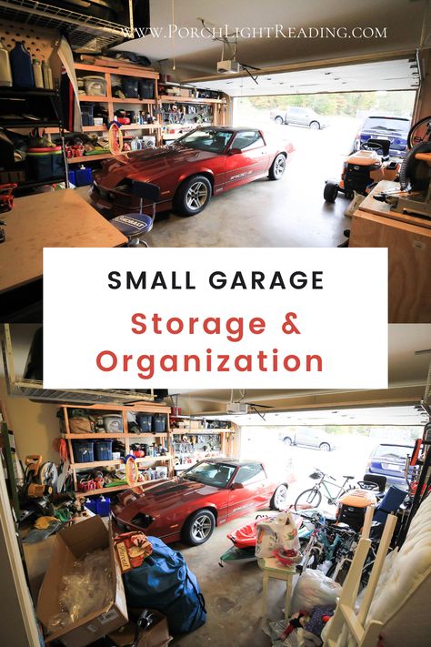 Small garage storage and organization solutions on a budget. #garage #garageorganization Finished 2 Car Garage Ideas, Organizing Small Garage, One Car Garage Organization Ideas, Budget Friendly Garage Organization, Ball Garage Storage, Garage Organization Small Space, Small Garage Organization Ideas Space Saving, Small Garage Storage Solutions, Garage Organization Before And After