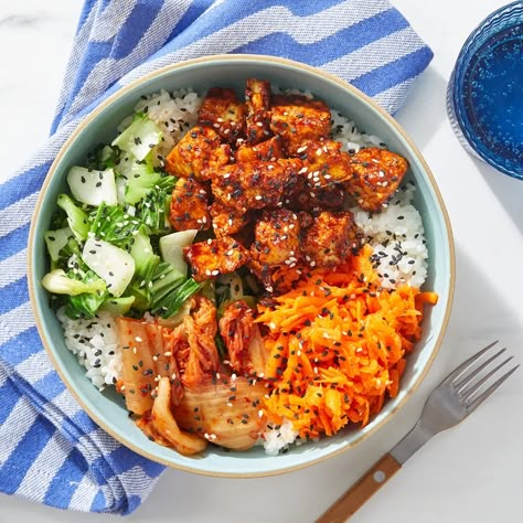 Tofu And Kimchi, Marinated Carrots, Tofu Kimchi, Korean Tofu, Korean Ingredients, Vegetarian Rice, Kimchi Rice, Recipe Korean, Blue Apron Recipes