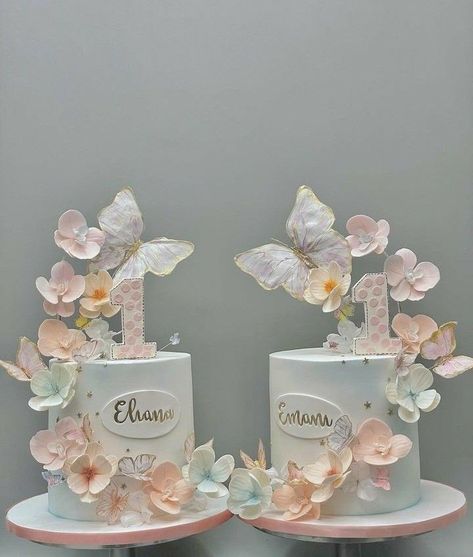 Twin cakes decor ideas, Twin cake decor inspo, birthday Twin cakes decor, cake decorating ideas, cake decor ideas, Fairy Theme Birthday Cake, Twin Cakes, Cake Decor Ideas, Double Cake, Butterfly Theme Cake, Graduation Cake Designs, Fairy Birthday Cake, Butterfly Birthday Theme, Twin Birthday Cakes