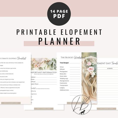 Printable Elopement Planner Minimal Printable Eloping | Etsy Planning Worksheet, Checklist Planner, Planner Minimal, Elopement Planner, Adventurous Wedding, Wedding Venue Houston, Elopement Planning, Dream About Me, Wedding Types