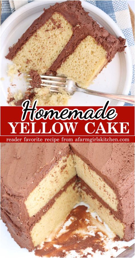 Moist Yellow Cake Recipe Chocolate Cake With Yellow Cake, Chocolate Yellow Cake Recipe, Homemade Yellow Cake Recipe Moist, Easy Yellow Cake Recipe 3 Ingredients, Yellow Butter Cake Recipe Moist, 1234 Cake Recipe, Scratch Cake Recipes, Home Made Cake Recipes, Yellow Cake Recipes