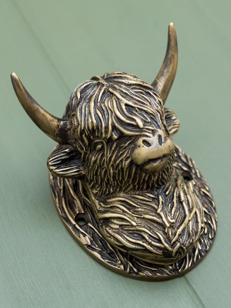 Stag Symbolism, Front Door Furniture, Door Knockers Unique, Long Horns, Composite Front Door, Bee Wings, Door Knobs And Knockers, Brass Door Knocker, Highland Cows