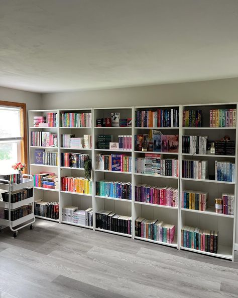 My books finally have a new home ✨📖 When I tell you this entire process took 5 days, I’m not kidding 😭 but I cannot stop staring at them!!!! Putting the books back on the shelves was also so relaxing and I loved getting to reorganize them, and now I have some space for more books 👀 Although after my fiancé moved all of these, and after I put them all on the shelves, it really hit me that I have a lot of books 😭 But I’m obsessed and I hope you love them 💌 - - - #bookstagram #booktok #booklo... Library Book Aesthetic, Book Corner Ideas Bedroom, At Home Library, Bookshelf Inspo, Dream Home Library, Library At Home, Lots Of Books, Home Bookshelves, Bookshelf Inspiration