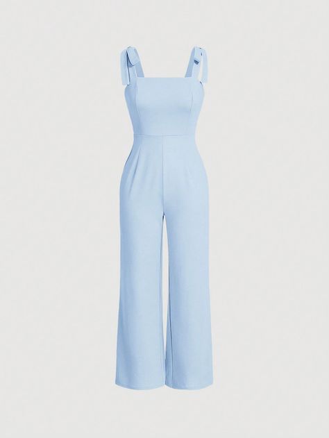 Baby Blue Casual Collar Sleeveless Fabric Plain Cami Embellished Slight Stretch  Women Clothing Baby Blue Outfit, Cami Jumpsuit, Cropped Leather Jacket, Trendy Dress Outfits, Fashion Organization, Blue Jumpsuits, Fairytale Dress, Kids Sleepwear, Really Cute Outfits