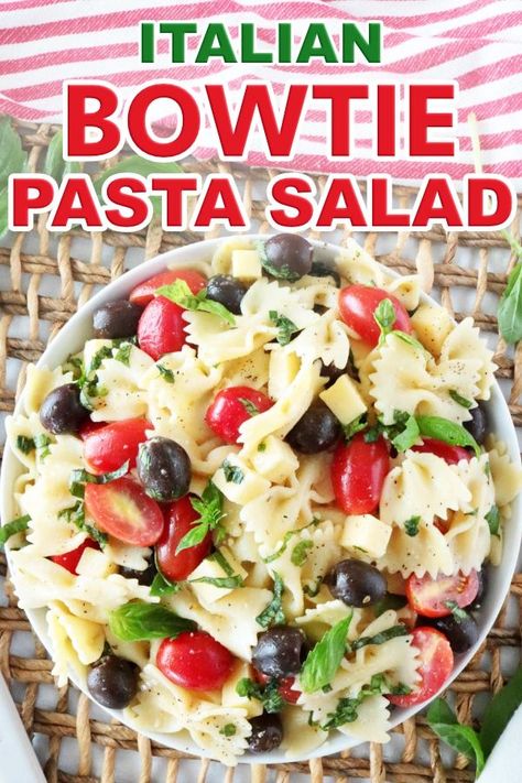 Italian Bowtie Pasta Salad with creamy Italian dressing and Parmesan is perfect for lunches, parties and BBQ side dishes! A light and healthy recipe!! #bowtiepasta #pastasalad #italianpastasalad #healthy Italian Bowtie Pasta, Dish For Potluck, Recipe With Italian Dressing, Pasta Salad With Italian Dressing, Bowtie Pasta Salad, Antipasto Pasta Salads, Bbq Side Dishes, Bbq Side, Side Dishes For Bbq