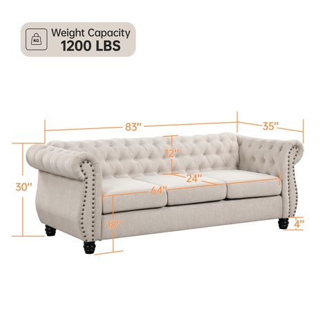 Morden Fort Sofa Tufted Upholstered Chesterfield 3-Seater Couch - Bed Bath & Beyond - 38336390 Chesterfield Sofa Living Room, Large Couch, Chenille Sofa, White Sofas, Seat Design, Chesterfield Sofa, Furniture Outlet, Outlet Store, Furniture Outlet Stores