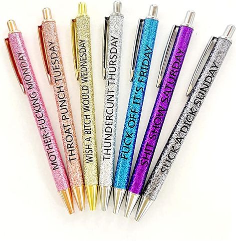 Jxueych 7pcs Funny Pens, Seven Days of The Week Pen Describing Mentality, Vibrant Negative Passive Pens Gift for Colleague Co-Worker, Black Ink 1.0 mm Funny Office Gifts, Funny Characters, Pen Set Gift, Swear Word, Cuss Words, Gel Ink Pens, Encouraging Scripture, Gifts For Colleagues, Funny Character