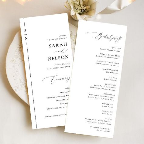 Simple Modern Wedding Ceremony Program Wedding Church Programs, Simple Modern Wedding, Modern Wedding Ceremony, Nye Wedding, Wedding Ceremony Programs, Modern Minimalist Wedding, Ceremony Programs, Wedding Essentials, Craft Wedding