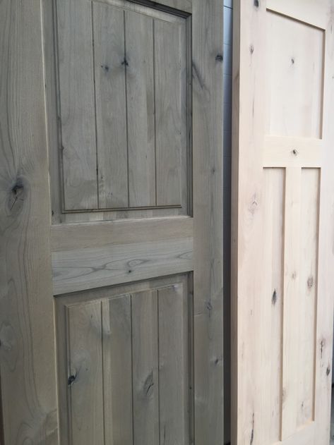 Interior Door Wood, Diy Barnwood, Gray Stained Wood, Gray Doors, Alder Doors, Diy Interior Doors, Stained Trim, Barn Wood Decor, Grey Stained Wood