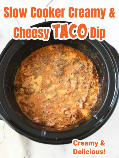 The BEST Slow Cooker Taco Dip is made with ground beef, Rotel, Velveeta, sour cream, and taco seasoning. This dip is so easy to make, all you have to do it dump everything in a slow cooker and cook on low for 2 hours. The result will be an absolutely delicious, creamy taco dip that your guests will love. You can enjoy this with tortilla chips or even on top of nachos! Trust me, no one will be disappointed. via @savvysavingcoup Taco Dip With Ground Beef Crock Pot, Crock Pot Taco Dip Ground Beef, Creamy Taco Dip With Ground Beef, Velveeta Taco Dip, Nacho Dip With Ground Beef Crock Pot, Crockpot Taco Dip Ground Beef, Taco Dip In Crockpot, Taco Rotel Dip Ground Beef, Creamy Tacos With Velveeta