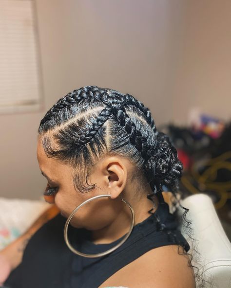 FOUR CRISS CROSS BRAIDS IN BUN w/ curls added 🩷 Duration : 1HR & 45 mins ⏰ Price: $90 hair included Located: Phoenix, AZ 623 . . . If your viewing || Follow @theonlybraidbrat 🫧🥼 Booking site link in bio 📆 📱 (480)772-1857 for any questions #fyp #azbraider #stitchbraids #phoenixaz Braids In Bun, Criss Cross Braids, 90 Hair, Cross Braids, Stitch Braids, Booking Sites, Phoenix Az, Criss Cross, Phoenix