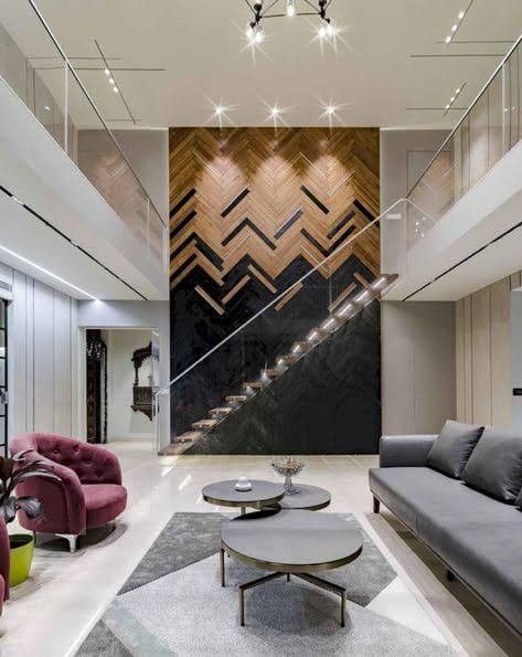 Top beautiful wall decor ideas Double Height Living Room, Tv Fal, Sala Grande, Stairway Design, Double Height, Stair Case, Hall Interior, Interior Wall Design, Room Interior Design