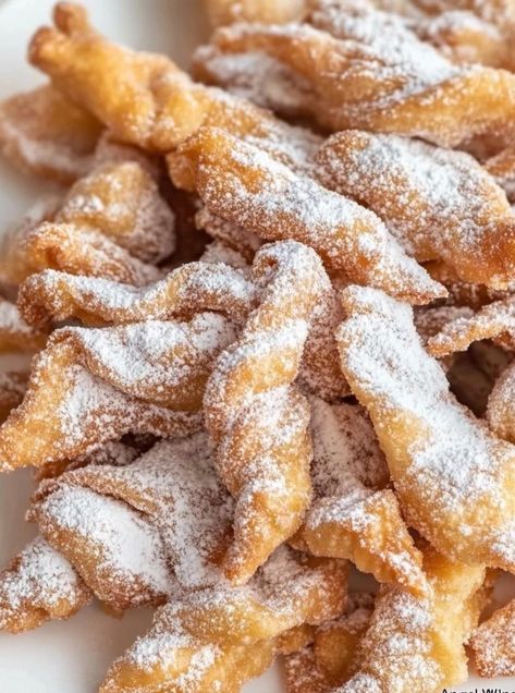 Grandma’s Polish Cookies Polish Kruschiki Recipe, Easy Polish Recipes Desserts, Swedish Heirloom Cookies, Polish Baked Goods, Polish Recipes Dessert, Polish Christmas Cookies Recipes, Unusual Cookies Recipes, Polish Cookies Christmas, Chessman Cookies Recipe