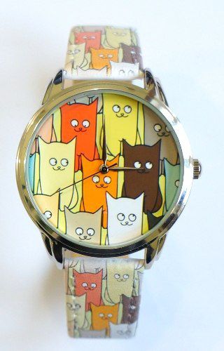 CATS Watch Wristwatch by ZIZWatches on Etsy, Unusual Watches, Cat Clock, Cat Watch, Cat Items, Swatch Watch, Cat Fashion, Cat Accessories, Cat Jewelry, Cat Theme