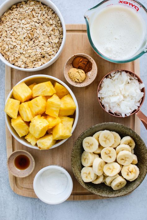 Healthy Pineapple Baked Oatmeal | Walder Wellness, Dietitian (RD) Summer Oatmeal Recipes, Summer Oatmeal, Pineapple Oatmeal, Coconut Chips Recipe, Pineapple Baked, Pineapple Breakfast, Walder Wellness, Gerd Friendly Recipes, Tropical Breakfast