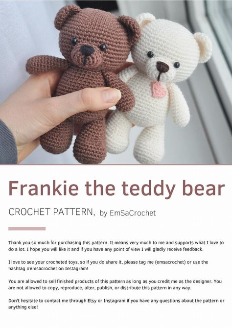 Teddy Bear Patterns Free Crochet, Amigurumi Bear With Hat, How To Crochet A Bear Free Pattern, Small Crochet Teddy Bear Free Pattern, Simple Crochet Bear, No Sew Bear Crochet Pattern Free, Crochet Small Bear Pattern Free, Crochet Teddy Free Pattern, Teddy Bear Crochet Pattern Free Easy