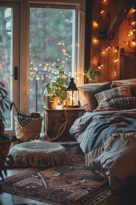 Cozy Indoor Lighting, Boho Style Apartment, Eclectic Art Wall, Chic Workspace, Apartment Bedrooms, Cozy Eclectic, Cozy Boho Bedroom, Boho Bedrooms, Cozy Lighting