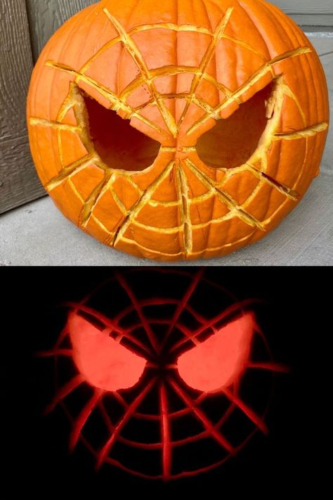 Superhero Pumpkin, Halloween Pumpkins Carvings Designs, Spiderman Pumpkin, Pumpkin Carving Idea, Cute Pumpkin Carving, Disney Pumpkin Carving, Easy Pumpkin Carving, Disney Pumpkin, Pumpkin Carving Designs