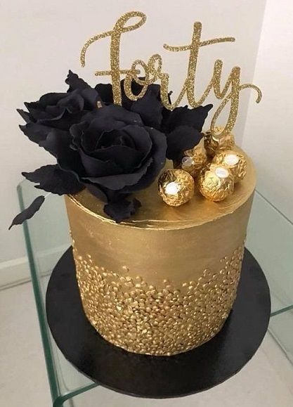 40th Birthday Cake For Women, Gold Cakes, Black And Gold Cake, 40th Birthday Cake Topper, 40th Birthday Cake, 40th Cake, Gold Birthday Cake, Black Cake, Sweet Ideas