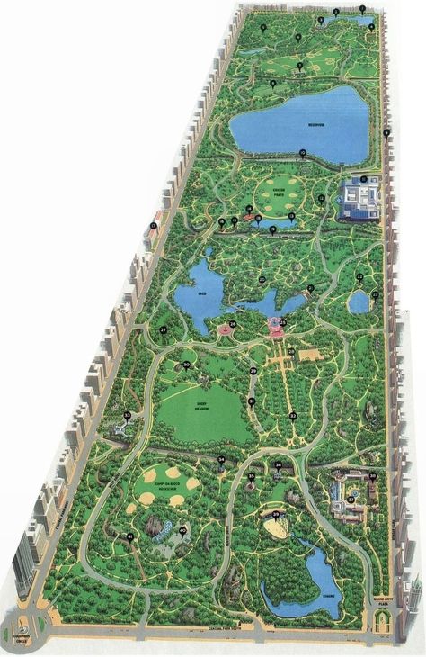 Central Park Illustration, World Trade Center Pictures, Central Park Map, New York Trip Planning, City Skylines Game, Center Parc, Nyc History, City Layout, New York City Map