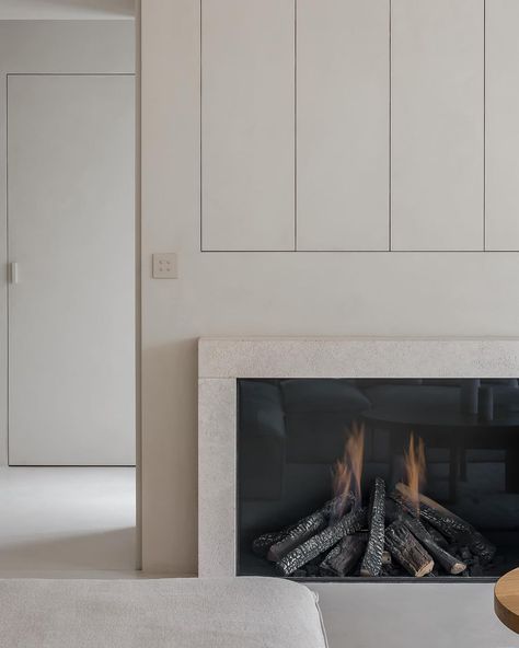 Natural tones in our seaside kitchen. #amdesigns #douglaswood #ceppodigre #naturalstone #kitchen #beachhouse #Retranchement #Cadzand | Instagram White Plaster Fireplace, Plaster Fireplace, Seaside Kitchen, Douglas Wood, London Townhouse, Natural Tones, Tv Wall, House Inspo, New Builds