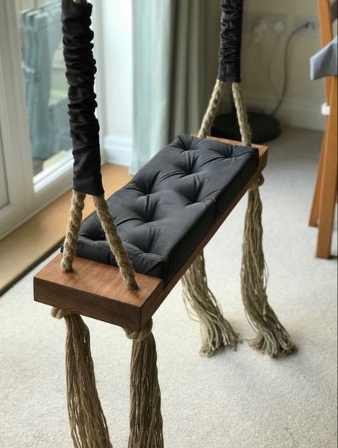 wooden swing, adult swing, outdoor, indoor, black velvet swing, porch, veranda Small Kids Room, Photoshoot Outdoor, Indoor Swing, Wooden Swing, Swing Design, Swing Dancing, Wooden Swings, Deco Originale, Inspire Me Home Decor