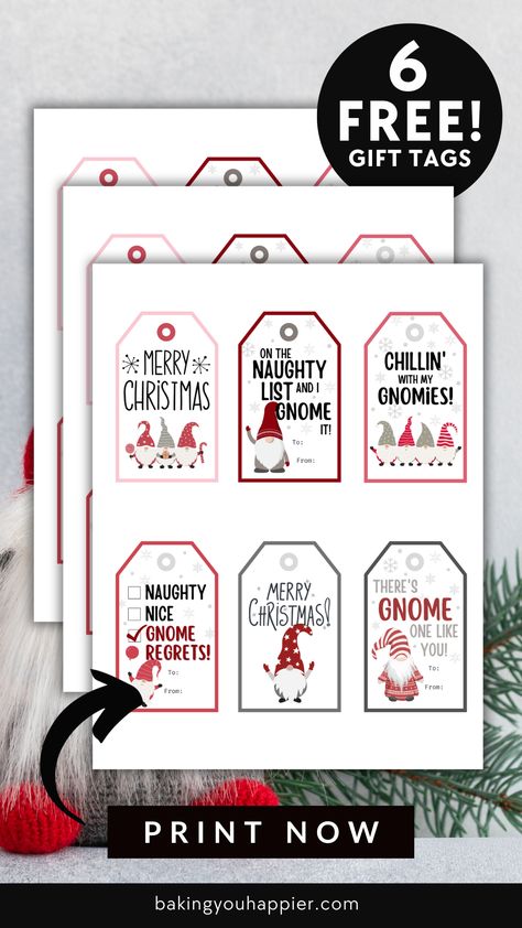 Free Printable Gnome Christmas Gift Tags, your friends and family will love these super cute Gnome themed gift tags for Christmas! Christmas Wine Tags Printable Free, Gnome Gift Tags Free Printable, Christmas Tags Printable Free Templates, Christmas Gift Tags Free Printable, Gnome Tags, Funny Christmas Tags, Work Printables, Gift Tags For Christmas, Christmas Tags Handmade