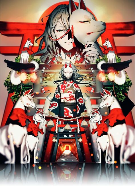 Otaku Aesthetic, Japanese Art Styles, Japanese Goddess, Goddess Tattoo, Shrines Art, Japanese Mask, Kitsune Mask, Japanese Sleeve Tattoos, Fox Girl