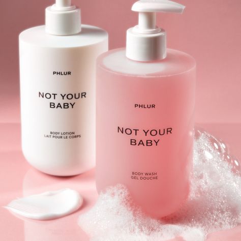 Anything but innocent. NOT YOUR BABY is now available in body wash and lotion. ⁠ ⁠ #phlur #phlurfragrances | Instagram Body Lotion Packaging Design, Body Wash Packaging, Body Lotion Packaging, Body Wash And Lotion, Body Milk Lotion, Baby Body Wash, Not Your Baby, Vanilla Milk, Cosmetic Design