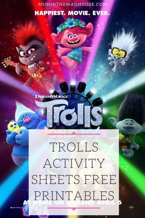 These fun free trolls activity sheets and free printables will hopefully give you five minutes peace. Celebrate Trolls World tour with our downloadable printables Movie Night Activities, Trolls Party, Trolls World Tour, Trolls Birthday Party, Camp Crafts, Troll Party, Trolls Movie, English Reading, Camping Crafts