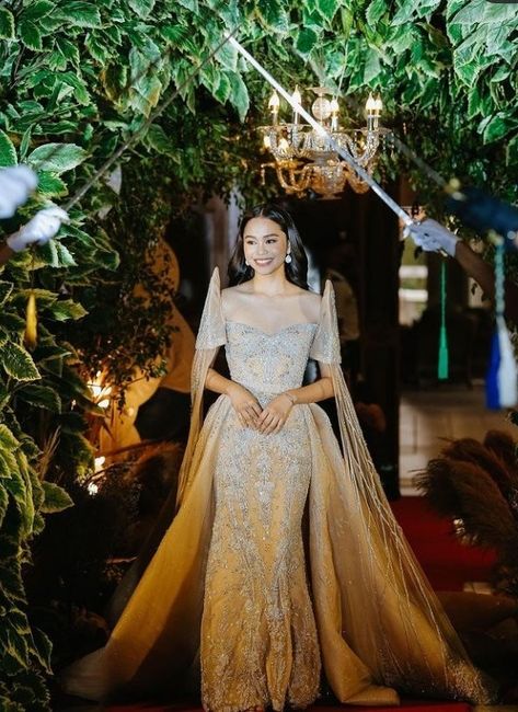 Modern Filipiniana Gown Prom, Philippine Wedding Dress, Filipino Debut, Philippines Dress, Modern Filipiniana Gown, Filipiniana Wedding Dress, Filipiniana Wedding Theme, Debut Theme, Debut Gowns