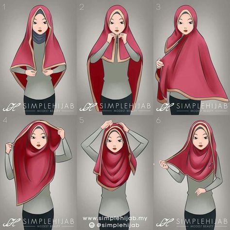 Hijab Step By Step, Square Hijab Tutorial, Makeup Hijab, How To Wear Hijab, Fesyen Islam, Square Hijab, Simple Hijab Tutorial, Hijab Simple, Estilo Hijab