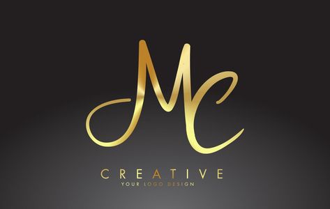 Handwritten MC M C Letters Logo. MC M C Sign with Golden Wire Effect. Mc Logo Design Ideas, Mc Logo Design, Qm Logo, C M, M Letter Images, Mc Logo, Gold Logo Design, Cm Logo, C Letter