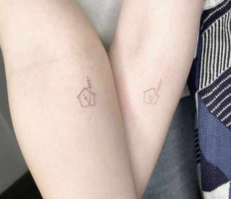 Small House Tattoo, House Tattoos, Minimalist Tattoo Meaning, House Tattoo, Bestie Tattoo, Minimal Tattoo Design, Mommy Tattoos, Sibling Tattoos, Small Tattoos Simple