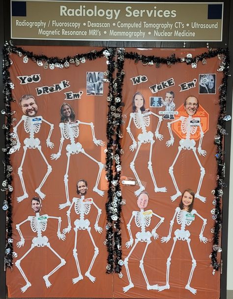 Radiology Christmas Decorations, Rad Tech Week Decorations, Radiology Party Ideas, Radiology Christmas Door, Radiology Week Ideas, Christmas Door Decorations For Work Office, Rad Tech Week Games, Rad Tech Week Ideas, Holiday Door Decorating Contest