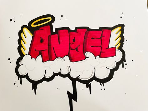 Graffiti Lettering Drawings, Angel In Graffiti Letters, Angel In Graffiti, Graffiti Word Drawings, Angel Graffiti Word, Graffiti Drawing Ideas Words, Graffiti Style Art Design, Graffiti Art Letters Design, Graffiti Art Drawing Words