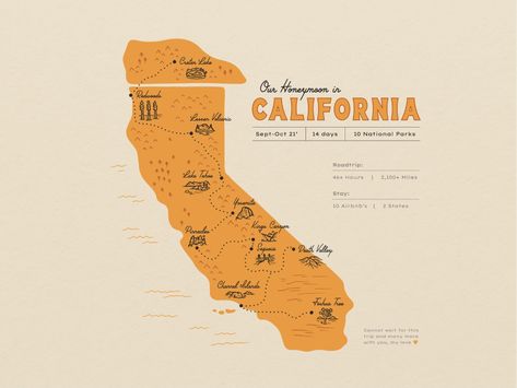 California Road Trip Map, Adventure Graphic Design, Road Map Design, Travel Graphic Design, California Illustration, California Road Trip, Scotland Map, Road Trip Map, Amazing Maps