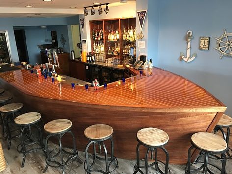 Nautical Restaurant Decor, Boat Bar Design, Nautical Bar Ideas, Boat Bar Ideas, Boat House Ideas Lakes, Backyard Bar And Grill Ideas, Happy Hour Aesthetic, Backyard Bar And Grill, Boat Restaurant