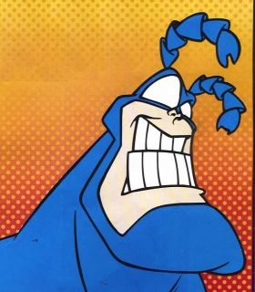 The Tick: One of the most underrated cartoons. It was odd, hilarious, disturbing, enlightening, genius, moronic-- everything a cartoon for adults should be. And, with quotes such as these, how can you go wrong?   "I'm betting that I'm just abnormal enough to survive."   "Hey! You in the pumps! I say to you - stop being bad!"  "Man. Today is so loopy."  "Well, once again we find that clowning and anarchy don't mix." Book Cartoon, The Tick, Heroes Wiki, Best Cartoons Ever, Big Dragon, Cartoon World, Inline Skating, A Hero, Comic Book Heroes