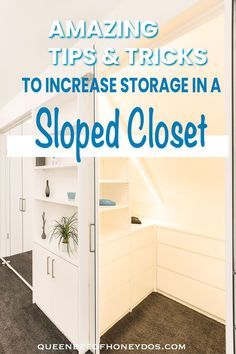 Slant Ceiling Closet Organization, Closet Organization Ideas With Slanted Ceiling, Storage For Angled Ceilings, Slanted Wall Closet Angled Ceilings, Attic Closet Design Sloped Ceiling, Closet Ideas With Slanted Ceiling, Deep Angled Closet Ideas, Slant Ceiling Closet Ideas, Sloped Attic Closet