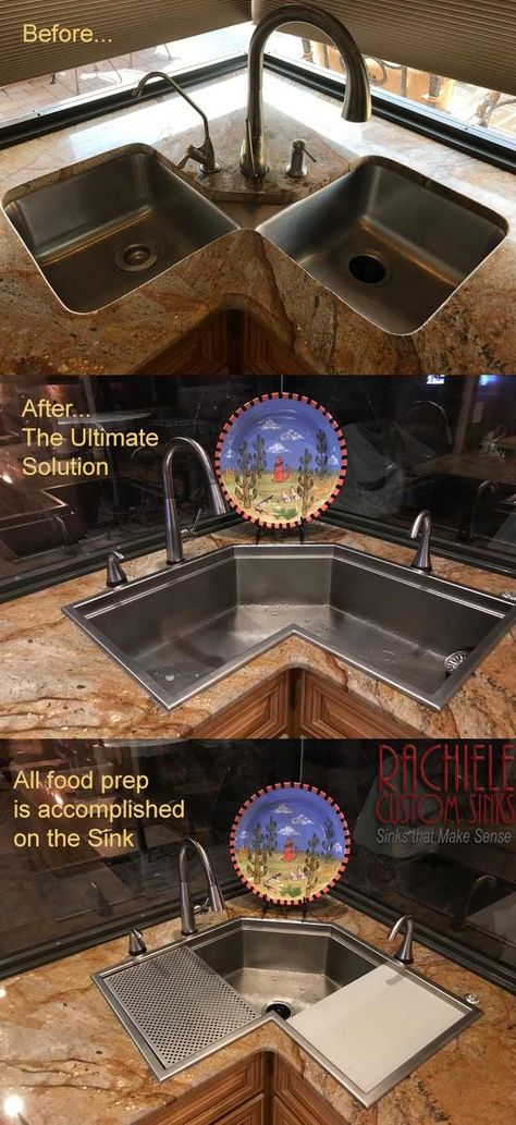 Corner Kitchen Sink, Best Kitchen Sinks, Kitchen Sink Organization, Custom Sinks, Corner Sink Kitchen, Corner Kitchen, Sinks Kitchen Stainless, Rustic Country Kitchens, Country Kitchen Designs