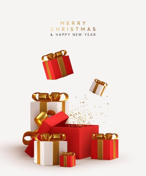 Vector realistic pile white and red gift... | Premium Vector #Freepik #vector #gold-gift-box #red-gift-box #red-gift #gift-box-gifts Christmas Gift Opening, Red Gift Box, Holiday Banner, Red Gift, Christmas Poster, Christmas Gift Box, Red Gifts, Merry Christmas And Happy New Year, Nouvel An