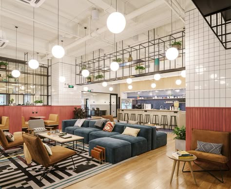 Wework Interior, Open Concept Office, Staff Lounge, Industrial Office Design, Student Housing, Office Space Design, Office Lounge, Student House, Office Layout