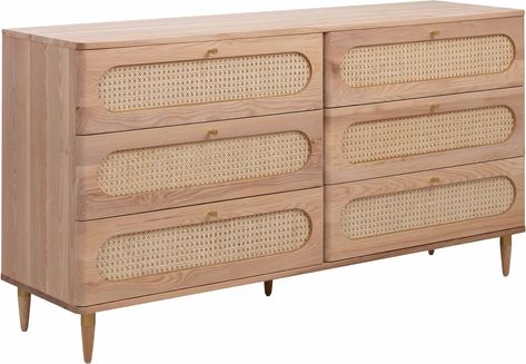 Tonna 6-Drawer Dresser Light Brown Dresser, Caned Furniture, 6 Drawer Tall Dresser, Brown Dresser, Linen Headboard, Condo Remodel, Tov Furniture, Nightstand Set Of 2, Kids Headboard