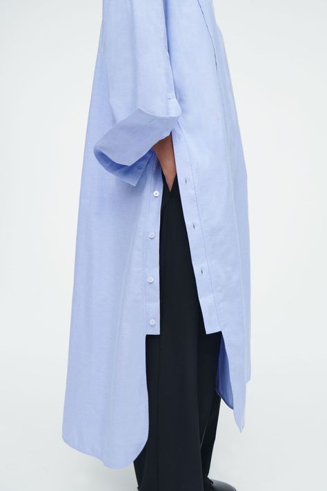 ASYMMETRIC DECONSTRUCTED SHIRT DRESS - LIGHT BLUE - COS Upcycle Dress Shirt, Japanese Street Fashion Summer, Deconstructed Dress, Deconstructed Shirt, Cos Shirt, 2024 Clothes, Deconstruction Fashion, Cos Dress, Structural Fashion