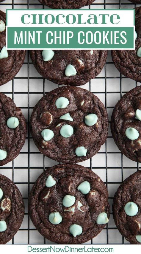 Chocolate Mint Chip Cookies are irresistibly soft and fudgy, with just the right balance of rich chocolate and refreshing mint. Plus, the green baking chips makes these mint chocolate cookies a festive treat for both Christmas and St. Patrick’s Day. The perfect holiday cookies, Christmas cookies, or easy Christmas treats. Mint Christmas Cookies, Chocolate Mint Chip Cookies, Mint Chocolate Cookies, Mint Chip Cookies, Chocolate Christmas Cookies, Baking Chips, Mint Chocolate Chip Cookies, Chocolate Mint Cookies, Mint Brownies