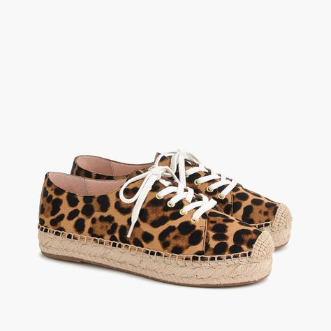 Espadrille sneakers in leopard calf hair : Women sneakers | J.Crew Sneakers In Box, Striped Espadrilles, Heeled Espadrilles, Espadrille Sneakers, Lace Up Espadrilles, Fall Must Haves, Beige Heels, Boots Are Made For Walking, Slip On Espadrilles