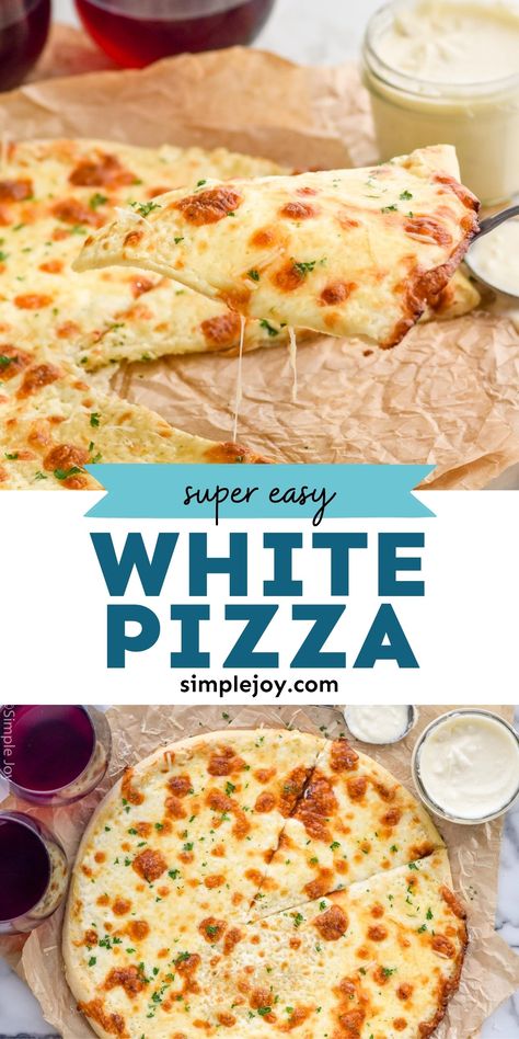 My White Pizza recipe is the perfect simple pizza that everyone is bound to fall in love with. It starts with my creamy white pizza sauce and is absolutely delicious! Flatbread White Pizza, White Pizza Recipe Easy, White Pizza With Chicken, Tortilla White Pizza, Bianca Pizza Recipes, White Cheese Pizza, Cream Cheese Pizza Sauce, White Pizza With Garlic Pizza Sauce, White Pizza Sauce Recipe Easy