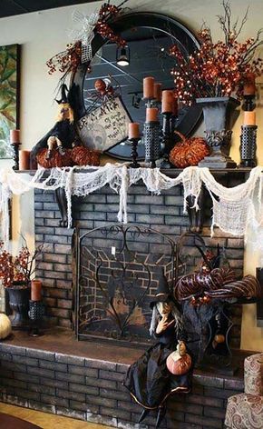 spooky-halloween-mantel-decorating-ideas-30-1-kindesign Halloween Mantel Decor, Halloween Fireplace, Halloween Mantle, Hallowen Ideas, Halloween Mantel, Diy Halloween Decor, Elegant Halloween, Diy Outdoor Decor, Mantel Decor