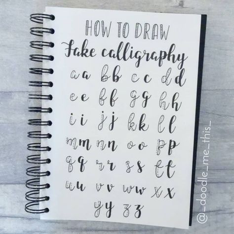 Alphabet Fake Calligraphy Fake Calligraphy Alphabet, Faux Calligraphy Alphabet, Fake Calligraphy, Bullet Journal Font, Lettering Guide, Typography Calligraphy, Faux Calligraphy, Hand Lettering Art, Hand Lettering Fonts